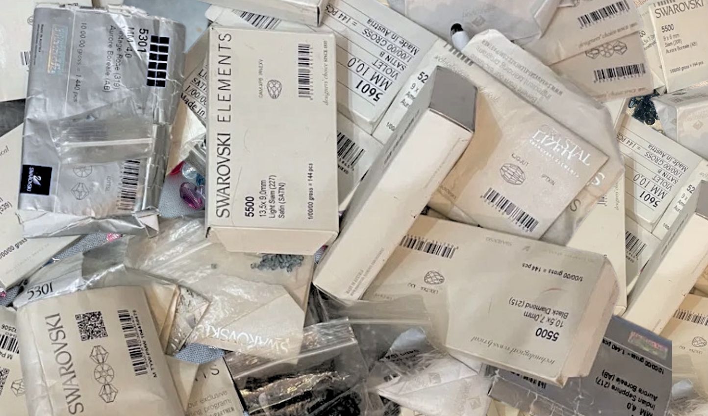 Karen Curtis hand-selecting vintage Swarovski crystals